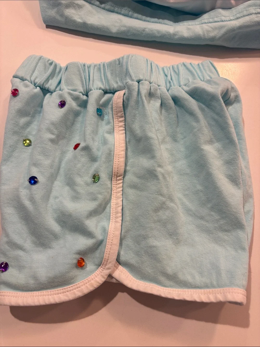 Lola + The Boys Light Blue Beaded Kids Matching Shorts Set